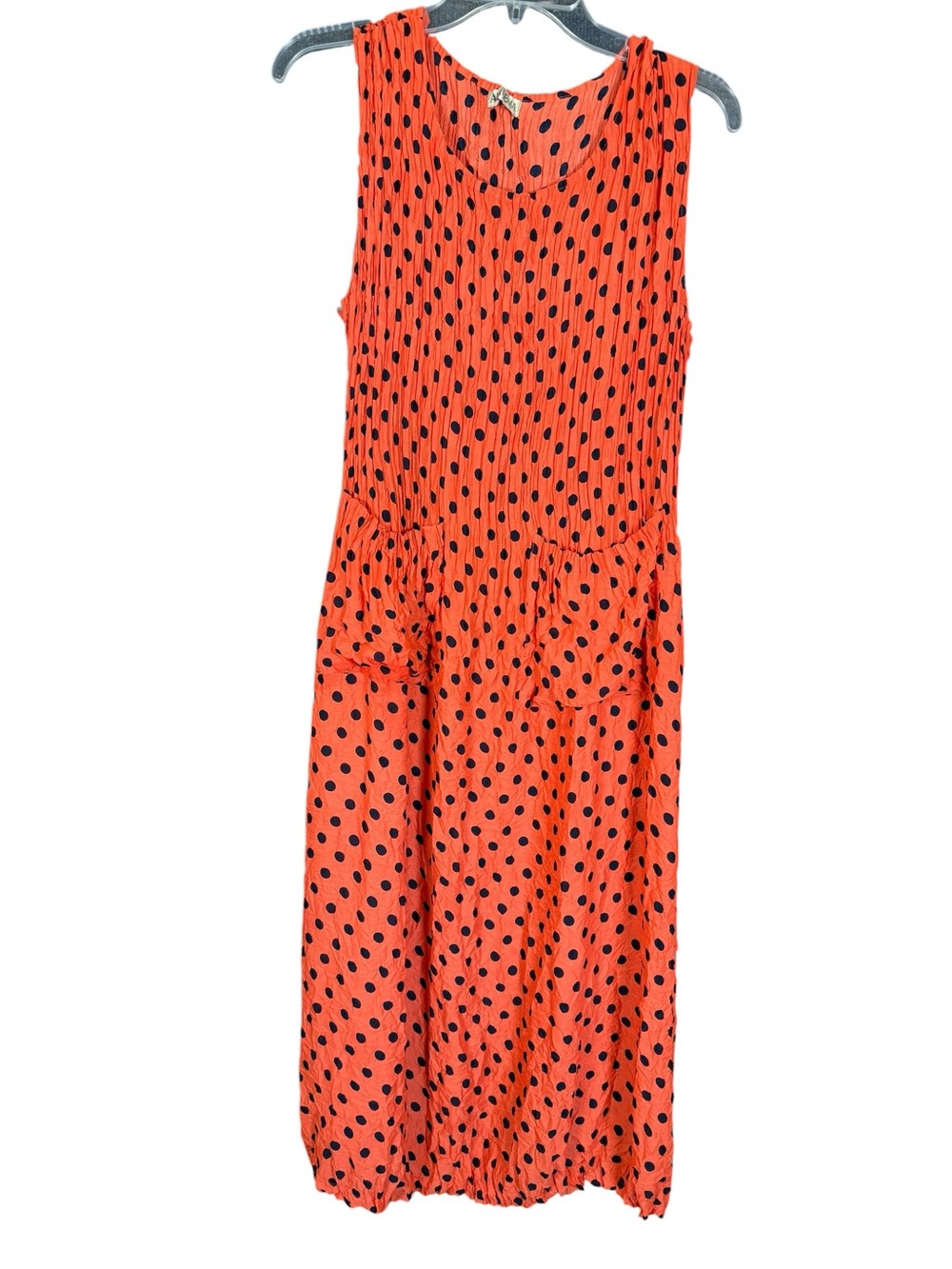 Alquema Smash Pocket Dress Orange Black Polka Dot Crinkle Midi - Picture 3 of 11